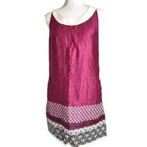 Pianura Studio Linen Blend Tunic Dress Eggplant Purple Geometric Design Size 44